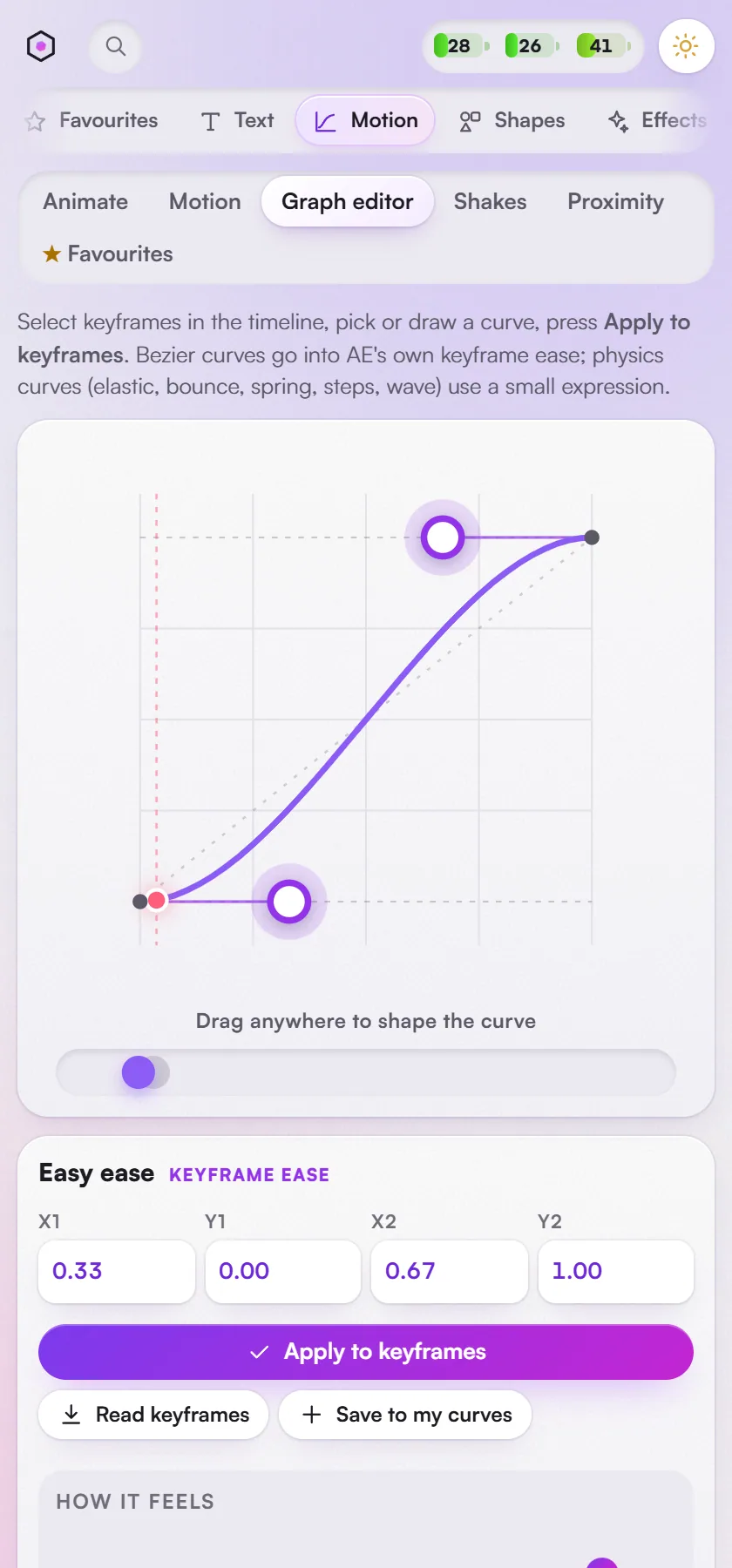 Hextion's graph editor with preset curves.