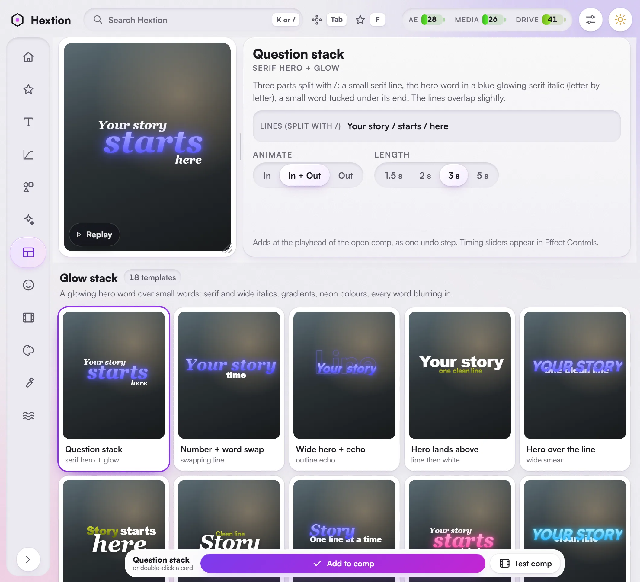 Hextion's Templates page, docked wide.